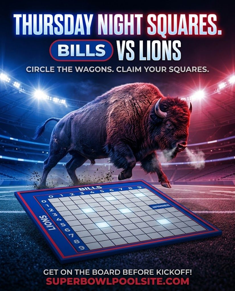 sbpsonline's tweet photo. Thursday Night Football is back with a bang! Create a squares contest for the Bills vs Lions game this Thursday and spice up your watch party. Always free to create and share. https://t.co/NIThVvqoyA https://t.co/OUEtnGhSXH