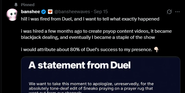 intern_jamal's tweet photo. Nelli was fired after taking credit for it. She showed no remorse towards the Muslims it affected.

I accept responsibility for making it, but to pretend it was on my own initiative is unfair.

Keep in mind, the "team member" who fired both of us is publicly devoted to Islam. The same team member who wrote Duels apology statement.