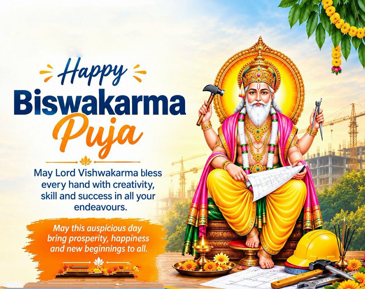 pappushah1999's tweet photo. Happy Biswakarma Puja! 🙏
May Lord Biswakarma bless every hand with creativity, skill, prosperity, and success. May this auspicious occasion bring happiness, new beginnings, and progress in every journey. https://t.co/ymkHQoz4Cz