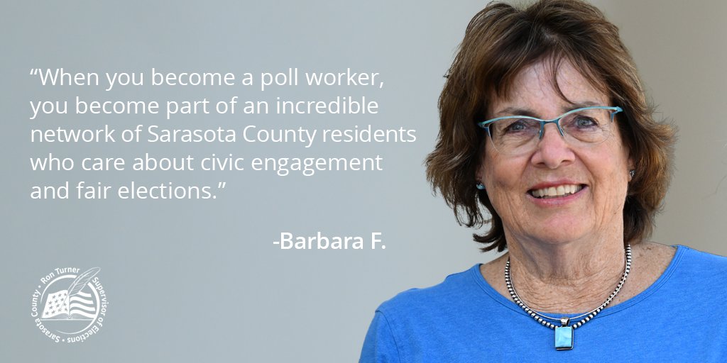 sarasotavotes's tweet photo. Sarasota County needs more poll workers for the Nov. 3 General Election. Now's the time to step up and serve your community! Poll workers help keep elections efficient, fair and secure — and they’re paid for each election they work.  Apply here: https://t.co/e5VZJgTmsR https://t.co/kOzhALWA58