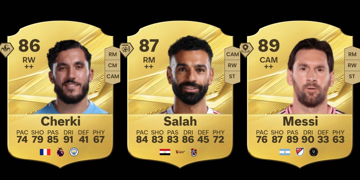 rxckydusa's tweet photo. Surprised that not many are talking about these 3

If leftstick is actually as good as people are saying

Cherki last year was INSANE

Messi I don't even need to explain 🐐

Salah btw can play Striker &amp; CAM hes looking cold, yeah the linking part will be tuff ngl https://t.co/DM2kALmX5d