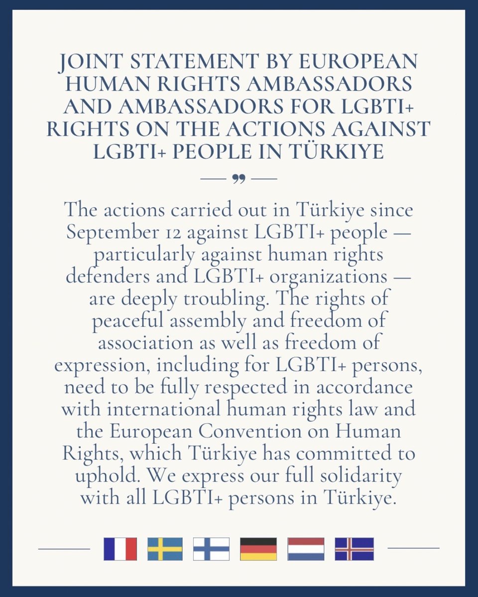 MFAIceland's tweet photo. Iceland stands in solidarity with LGBTI+ people in Türkiye. 🇮🇸🌈🇹🇷 https://t.co/tV8mlbFhL5