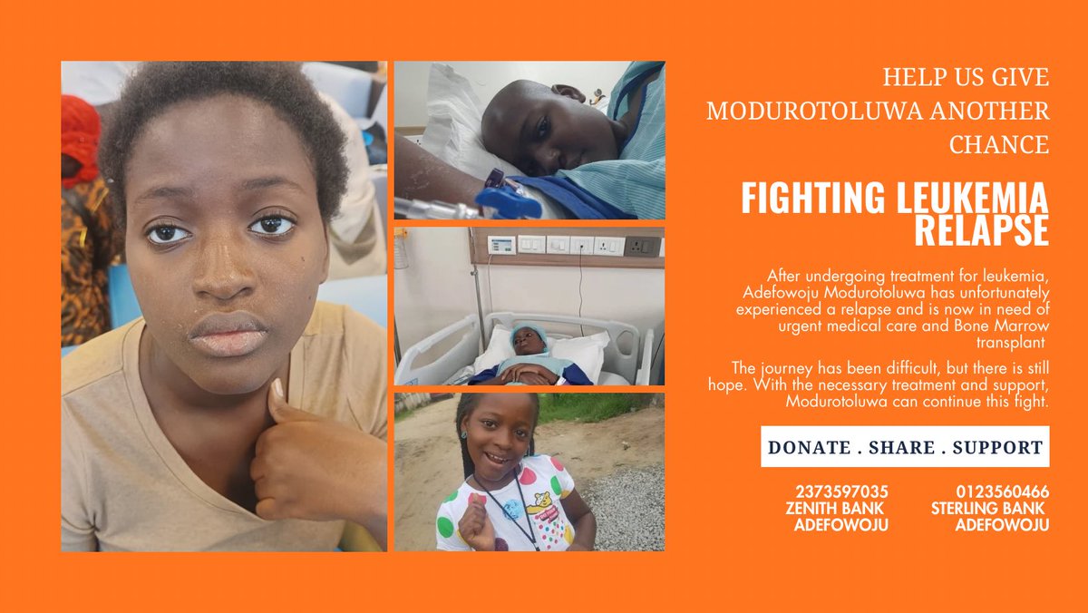 daddydapo's tweet photo. MODUROTULUWA is currently battling a LEUKEMIA relapse and urgently needs a bone marrow transplant. Every donation, no matter how small, can bring them one step closer to receiving the treatment they desperately need.

Please, help us win this fight. 

Please Donate if you can, and if you’re unable to, kindly repost and share the flier. Your repost could reach someone who can make a difference.

Kindly share 🙏🏾

https://t.co/1sIdTFDQYb