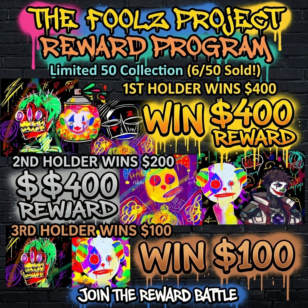 Foo_lz2's tweet photo. 👑 The FOOLZ Project 🔥
💸 6/50 SOLD OUT!

You still have a chance to win cash prizes:
💰 1st Holder: $400
💰 2nd Holder: $200
💰 3rd Holder: $100

Join the Reward Battle now! 👇
🔗Mint: https://t.co/8qO2l0ZLhx
#NFT #Crypto #Giveaway #Solana #NFTCommunity https://t.co/SjLrBg3ZPz