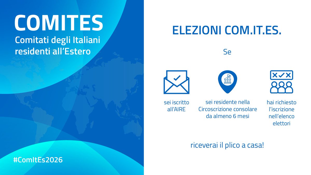 ItalyinDK's tweet photo. #ComItEs2026
Se sei iscritto all'AIRE, sei residente nella Circoscrizione consolare da almeno 6 mesi e hai richiesto l'iscrizione nell'elenco degli elettori, riceverai il plico a casa!
Maggiori info: https://t.co/Z38mb55Fzm https://t.co/9E50T1DXJQ