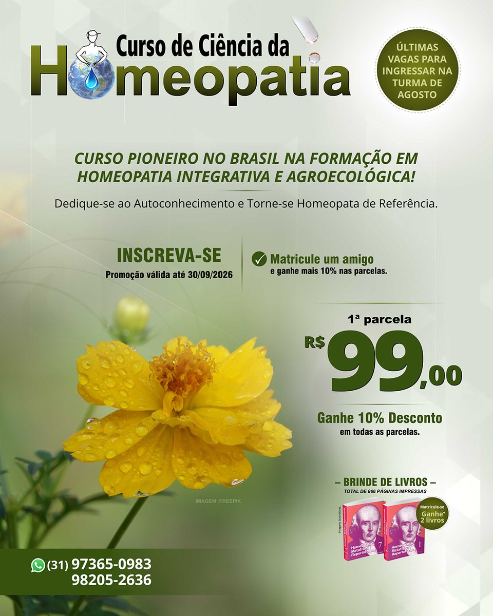 CursoHomeopatia's tweet photo. CURSO EM 12 MESES
AULAS AO VIVO e AULAS GRAVADAS

📍 MATRICULE-SE!

INÍCIO: 15 e 16/08/2026
DURAÇÃO: 12 meses
CARGA HORÁRIA: 800h
CERTIFICADO.

As aulas já iniciaram, mas não se preocupe, você receberá as aulas gravadas.

🌐 https://t.co/LjZIGwoAbz
📞 (31) 98205-2636 / 97365-0983 https://t.co/eZ6dFmlWCa