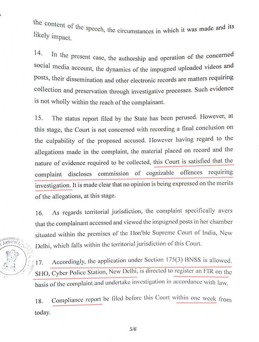 SachdevaAmita's tweet photo. Court Directs Registration of FIR Against Karishma Aziz  (@KarishmaAziz_)

With the grace of Bhagwan Shri Krishna, I am pleased to share this good news.

Today, the Ld. CJM, Patiala House Courts, New Delhi, allowed our application under Section 175(3) BNSS and directed the SHO, Cyber Police Station, New Delhi, to register an FIR against Karishma Aziz for her derogatory posts targeting Bhagwan Shri Ram, Jagadguru Ram Bhadracharya Ji (@JagadguruJi, Veer Savarkar Ji, and Hon’ble Prime Minister Shri Narendra Modi Ji, as well as posts glorifying Mughal oppression.

आज एक बार फिर धर्म और सत्य की जीत हुई, और अधर्म एवं झूठ की हार हुई।

I sincerely thank my entire team for their constant support and efforts. I am especially grateful to Sr. Adv. Makarand Adkar Ji (@AdkarMakarand) for his invaluable guidance, support, and encouragement throughout this matter. His guidance has been instrumental.

This would not have been possible without him.

Jai Shri Ram 🙏
Jai Sanatan Dharma 🚩

@HinduJagrutiOrg 
@JaipurDialogues 
@OpIndia_com 
@OpIndia_in 
@ANI 
@ians_india 
@AadiAchint