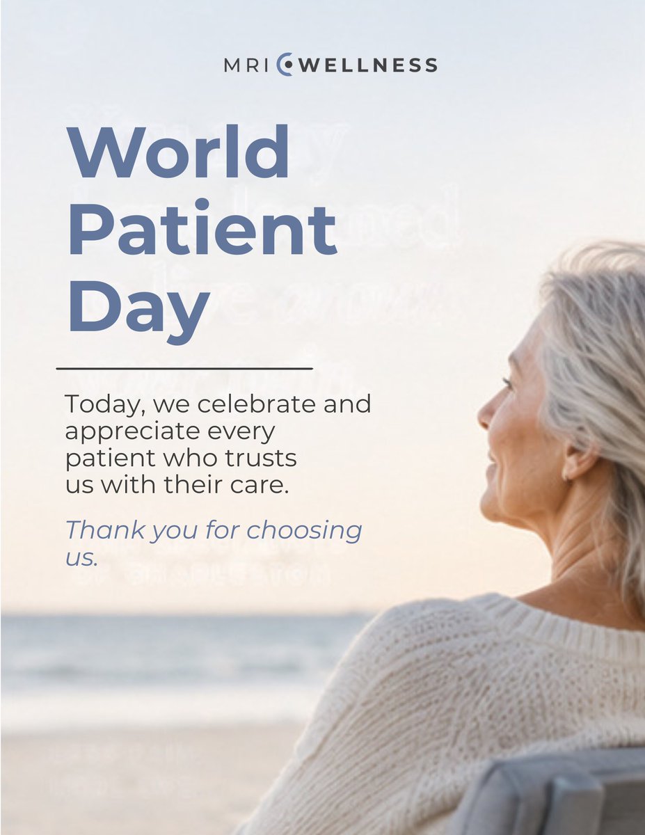 mriwellness's tweet photo. Every patient has a story, and every patient deserves to feel heard, supported, and cared for. Today, we recognize and celebrate patients everywhere.

🔗 https://t.co/5p4nAdN0Q0

#WorldPatientDay #MRI #MRIWellness #Health https://t.co/I3m4uzYGw3