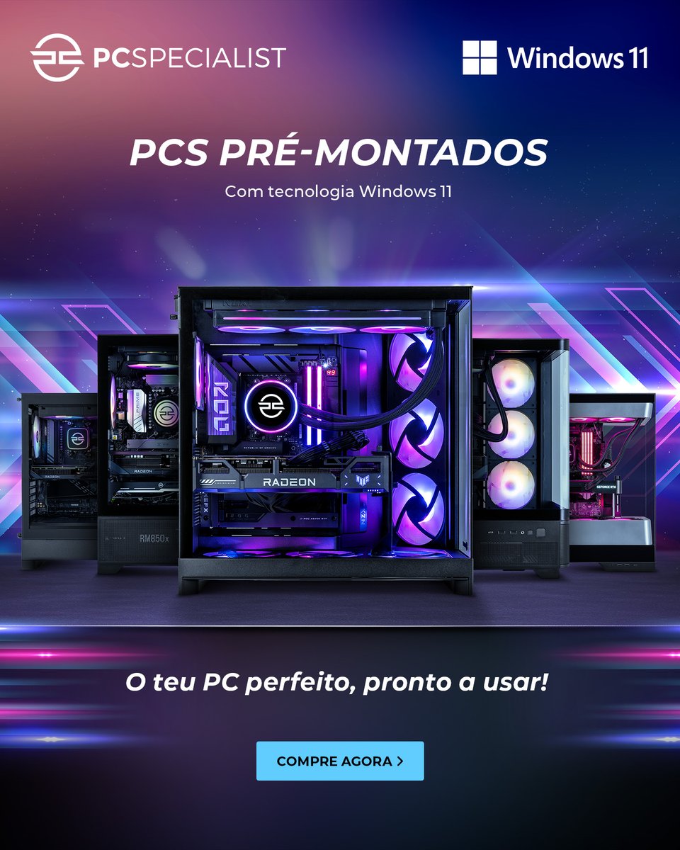 PCSpecialistPT's tweet photo. Os PCs pré-montados são para quem quer entrar diretamente na ação. Prontos a utilizar assim que saem da caixa, sem qualquer configuração necessária. Equipados com Windows 11.

Descubra a nossa gama de PCs pré-montados ➡️ https://t.co/t7i72B42Hr https://t.co/5GuLlRebsz