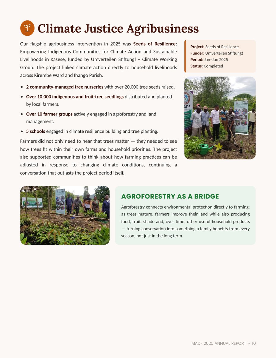Maru_foundation's tweet photo. Work on the ground continues.

In Kasese, the seeds planted through Seeds of Resilience are still growing—20,000+ seedlings raised &amp; planted.

10+ farmer groups &amp; 5 schools engaged.

For us, climate action is about what communities continue doing with what they have.

#wtpEarth https://t.co/2aReKYzftN