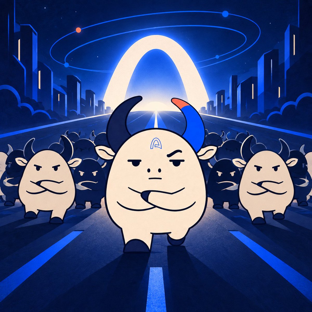 ArcBullMeme's tweet photo. The first dollar left a hoofprint.

The city followed the trail.

This is how Arc Bull woke up. 🌀🐂 https://t.co/CluWLRHd2g