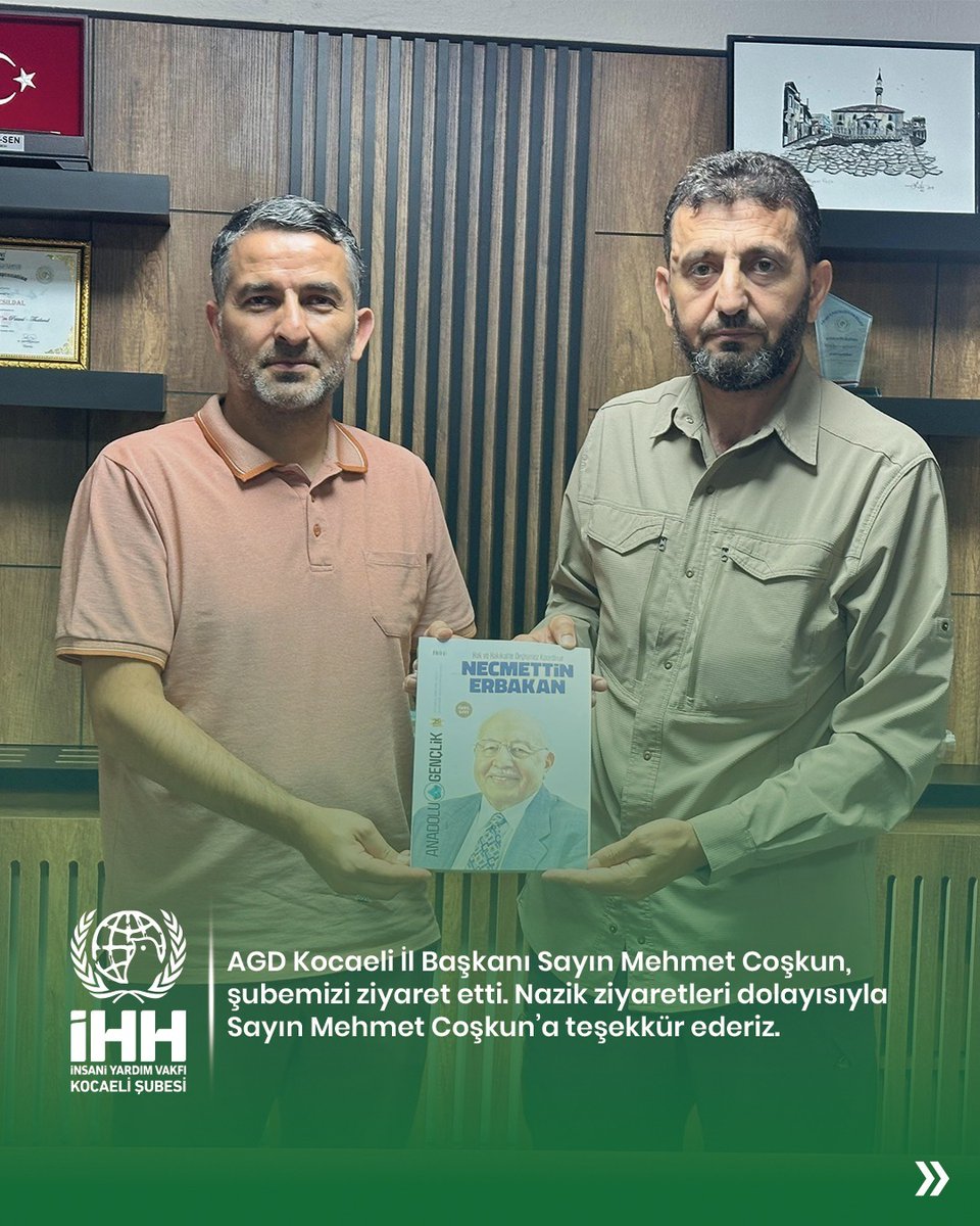 kocaeliihh's tweet photo. 🤝 İHH Kocaeli’ye Ziyaret

AGD Kocaeli Şube Başkanı (İl Başkanı) Mehmet Coşkun, İHH Kocaeli Şubemizi ziyaret etti.

Gerçekleştirilen ziyarette, karşılıklı görüş alışverişinde bulunularak çalışmalar ve iş birliği imkânları üzerine değerlendirmelerde bulunuldu. https://t.co/P28FZLftow