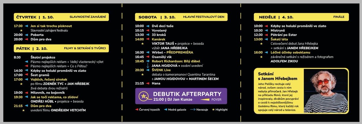 JanHrebejk's tweet photo. Program filmového festivalu prvních a druhých filmů DEBUTIK v Trutnově 1.-4.10 Za RT Díky! 🙏🏻 https://t.co/dvvMf8an5J