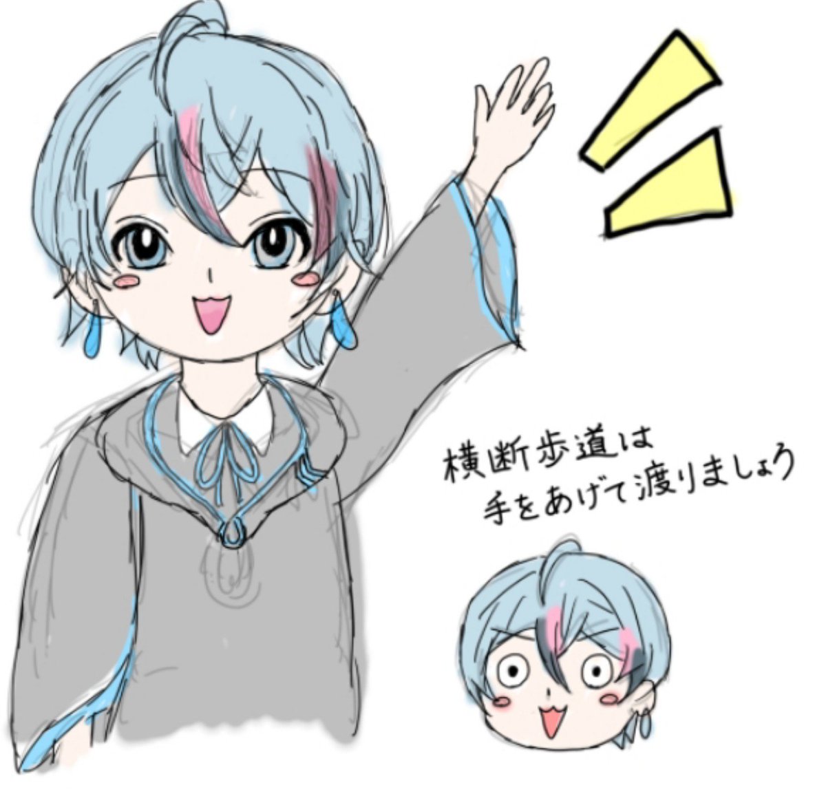 ato19990304's tweet photo. こさめくんって横断歩道を手を上げて渡ってメンバーに怒られてそうだなと思っただけの落書き(謎すぎやろ)
#こさめの絵 https://t.co/x8VIQcr6oq