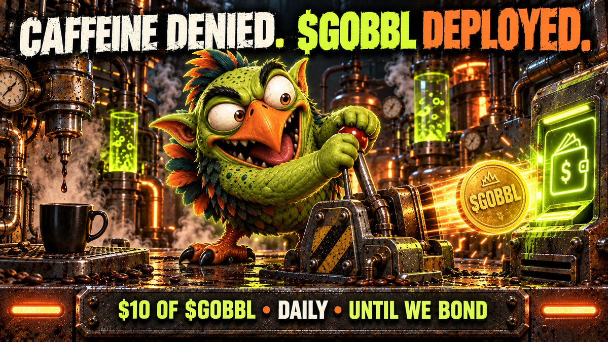 GOBBLcoin's tweet photo. COFFEE MONEY: DAY 5.

Today's confiscated coffee budget belongs to @MrCypher84: $10 of $GOBBL.

Receipt: https://t.co/8JiJk6se7R

THE COFFEE FUND HAS REGENERATED. NEXT ROUND IS OPEN.

New here?

Every day until GOBBL clears the https://t.co/oJXpBNp9iB bonding curve, we buy $10 of $GOBBL fresh from the curve and send those tokens to one follower.

Follow and reply with your SOL wallet = 1 entry.
Repost OR quote after commenting = 1 extra entry.

Unused daily entries carry over. Every unique wallet that enters any daily draw also gets one entry in the final bonding draw. Once we clear the curve, five qualifying wallets will each win 0.5 SOL.

Daily winners keep their final entry only if their winning wallet still holds all the GOBBL received from Coffee Money when the curve clears.

Want to see what GOBBL is building instead of buying expensive Starbucks coffee? Join the GOBBLverse: https://t.co/BQqf90Xn26

Sell the prize and you're pushing back against the same curve we're trying to clear. That's why winners get the coffee money, and paper hands get roasted. ☕️🔥