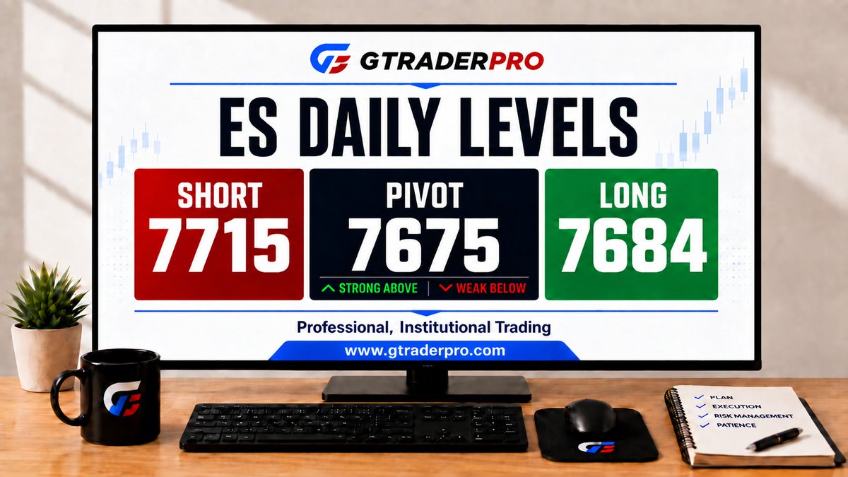 GTraderPR0's tweet photo. 📊 ES Daily Levels

🟢 Buy Level: 7684
🔴 Sell Level: 7715

⚖️ Pivot: 7675
Above pivot = strength
Below pivot = weakness

🔥 Get your FREE week in our Trade Room.

🌐 https://t.co/Ws2Kxyeka4

#ES #FuturesTrading #GTraderPro https://t.co/wjYPyhomNT