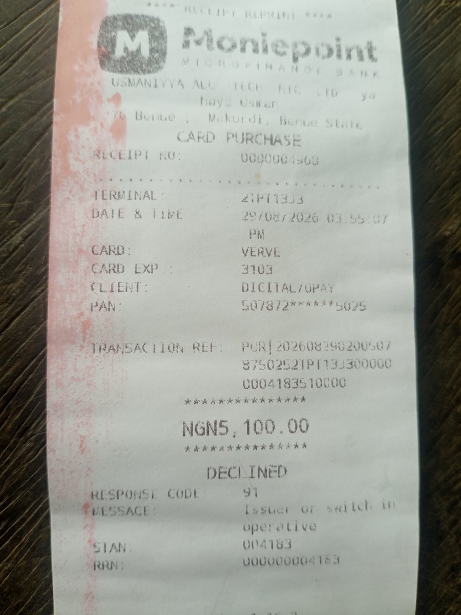 JilaBarns's tweet photo. @OPay_NG I used my card, got debited with the amount above while the merchant terminal declined the transaction. It's over 2 weeks now. I have lodged several complaints but nobody seem to be concerned about it. These are not times to keep someone's money hanging for weeks https://t.co/jWshEnIMTz