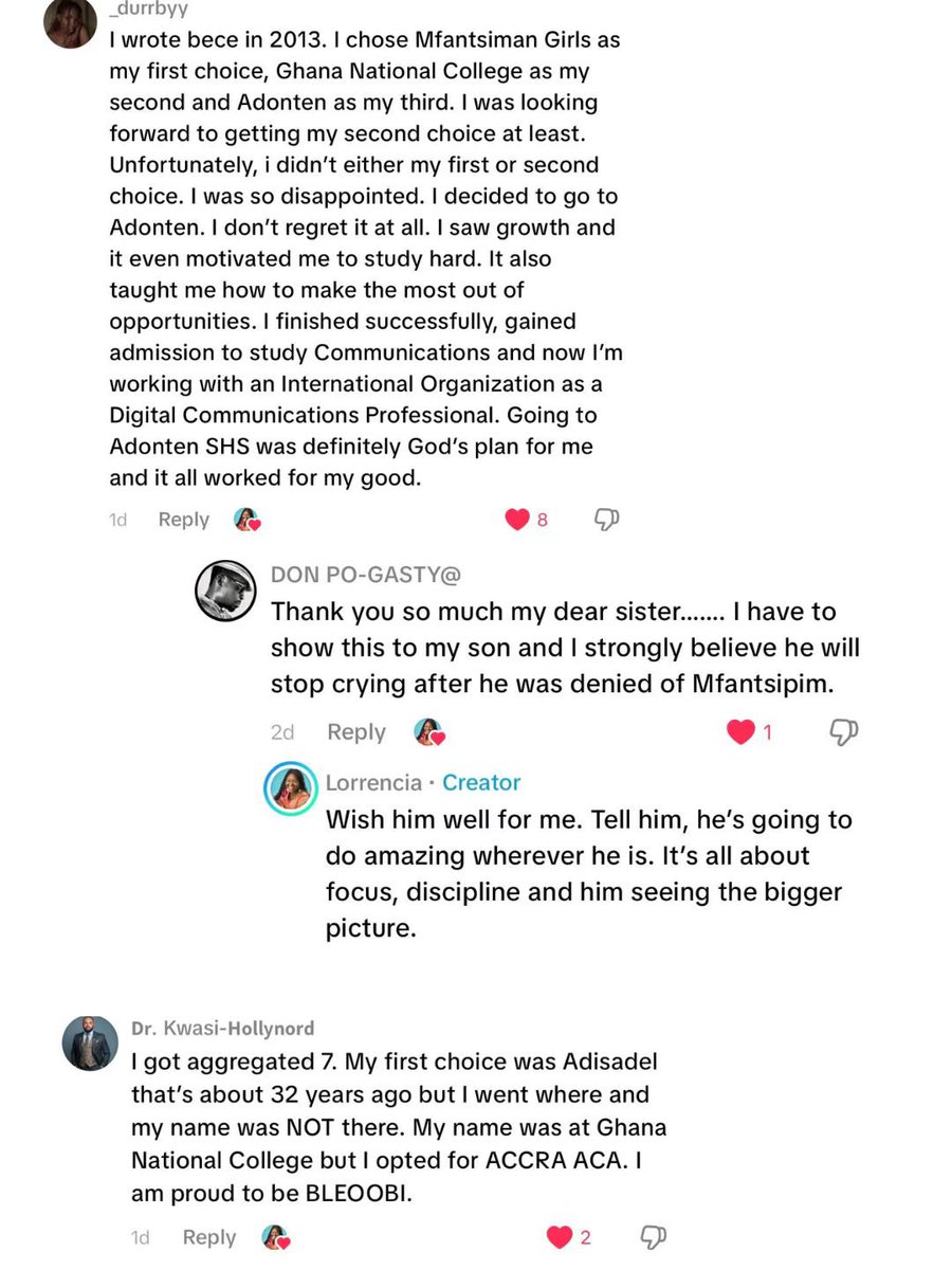 lorrenciaadam's tweet photo. I share a personal story about how I did not get my 1st choice school during my #BECE placement. It resonated with different generations of people on TikTok. Just sharing a few here to encourage a recent graduate not to give up on yourself… https://t.co/UA2PY8ny6U