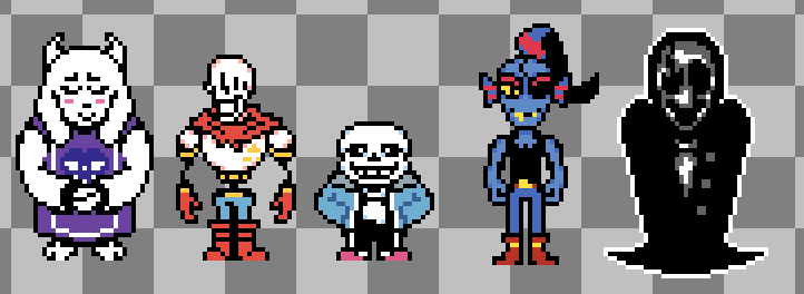 cheeseguypeak's tweet photo. Sorry to keep you waiting!

I did some resprites of UT characters for the anniversary. I'm kinda happy with them I think. I don't recall doing that weird Mystery Man on the right.......

I might recreate some scenes for fun

Happy 11th anniversary UNDERTALE!!!
#undertaleㅤ https://t.co/4TnBRuiwgk
