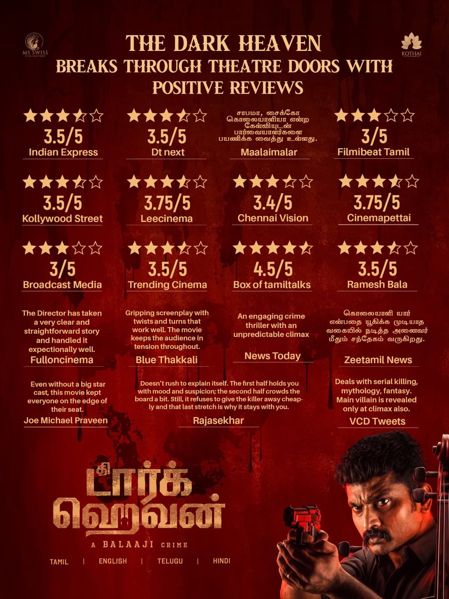 FullOnCinema's tweet photo. #TheDarkHeaven is Embellished with Heavy Downpour or Praises and Acclaims. 

Worldwide Release Tomorrow 

@its_Sidhu__ @balajibmass @manojbmass @manibk17
@PROSakthiSaran @Editonraaja @sakthibalaji1 https://t.co/9hkK3uy6NK