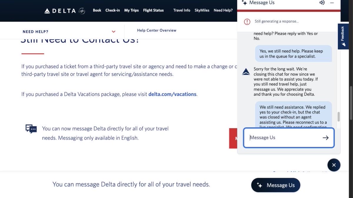 CampingKenny's tweet photo. 40+ min waiting on hold via chat. A+ service. 

Gate agents are the worst as well. https://t.co/mgyblCF18q