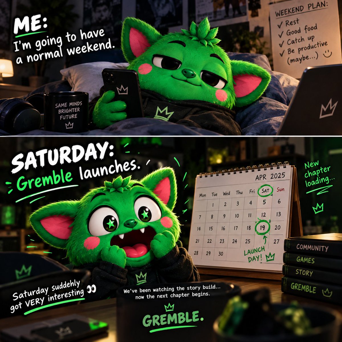 Willd365's tweet photo. Saturday isnโt just another day ๐๐ข
Gremble is launching, and the community is already here for the next chapter.
Same minds. Brighter future.
๐ข Join the Gremble community: Gremble Chat https://t.co/3jcjZgPqva
@GrembleCoin #Gremble https://t.co/hvk2dZrTNs