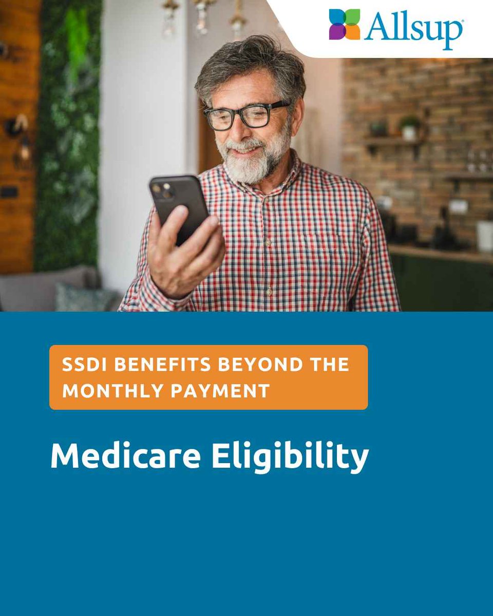 Allsup's tweet photo. Many SSDI beneficiaries become eligible for Medicare after a qualifying waiting period, helping provide valuable healthcare coverage.

Connect with Allsup to learn more about SSDI benefits beyond the monthly payment: https://t.co/AJRYqyLo4G

#SSDI #ApplyForSSDI #AllsupSSDI https://t.co/gljXAisBFQ