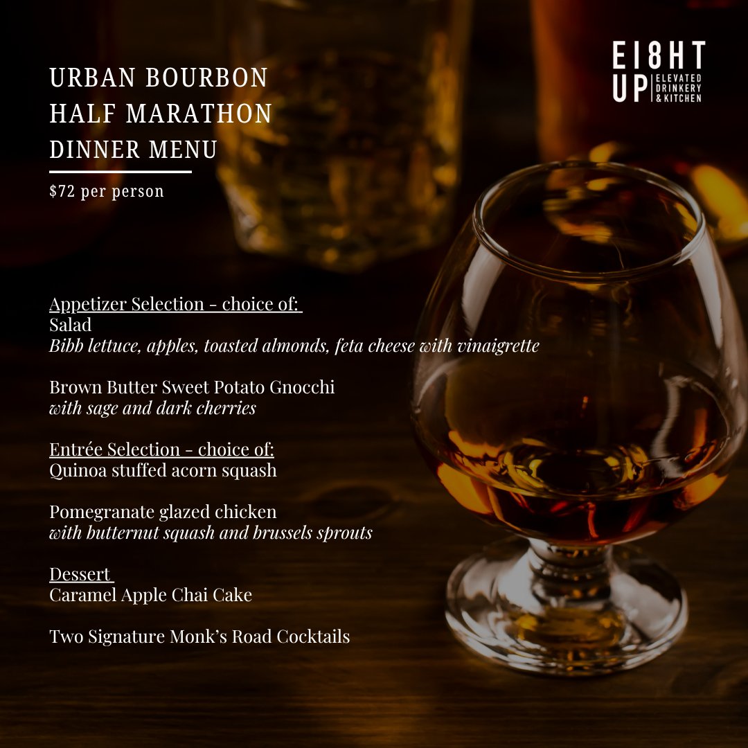 UrbanBourbonHM's tweet photo. π₯ Make it a weekend!
Race by day, bourbon by night! Add a Bourbon-themed dinner at 8UP Elevated Drinkery & Kitchen to your Urban Bourbon race registration for Oct. 17.
Limited availabilityβdonβt wait!
#UBHM #UB5K #Oct17 #RaceWeekend https://t.co/fqxSZPBWaj