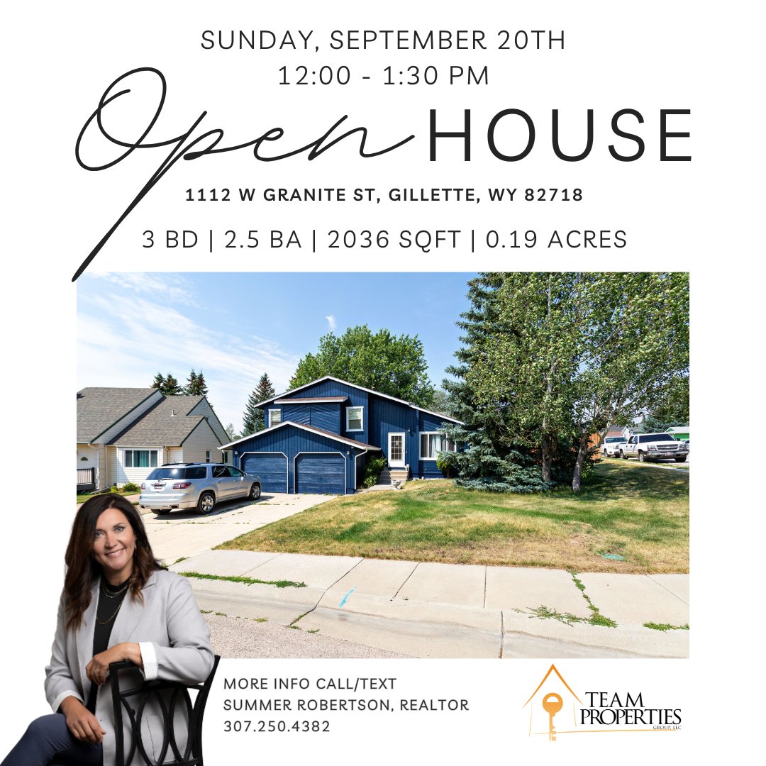 SRteamTPG's tweet photo. 🎈Sunday Open Houses🎈 Come find your place Sept 20th!

1112 W Granite St 👉 https://t.co/7AgcfmXN5M
83 Saint Andrews Ln 👉 https://t.co/HJ6Q4ITMTG

Call Summer Robertson at Team Properties Group LLC for more info 📲307.250.4382

#OpenHouse #GilletteRealEstate https://t.co/ErZGqKxYCz