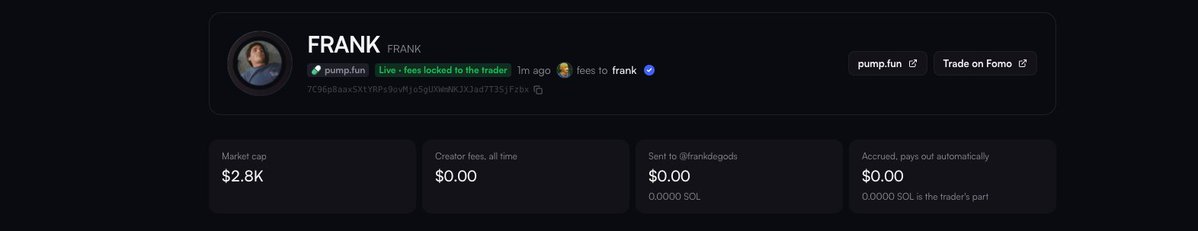 usetradedotapp's tweet photo. The first token for @frankdegods  has launched on our platform https://t.co/llNY9mHnxc

80% of creator fees go directly to his wallet. https://t.co/bvNZmUpSyS