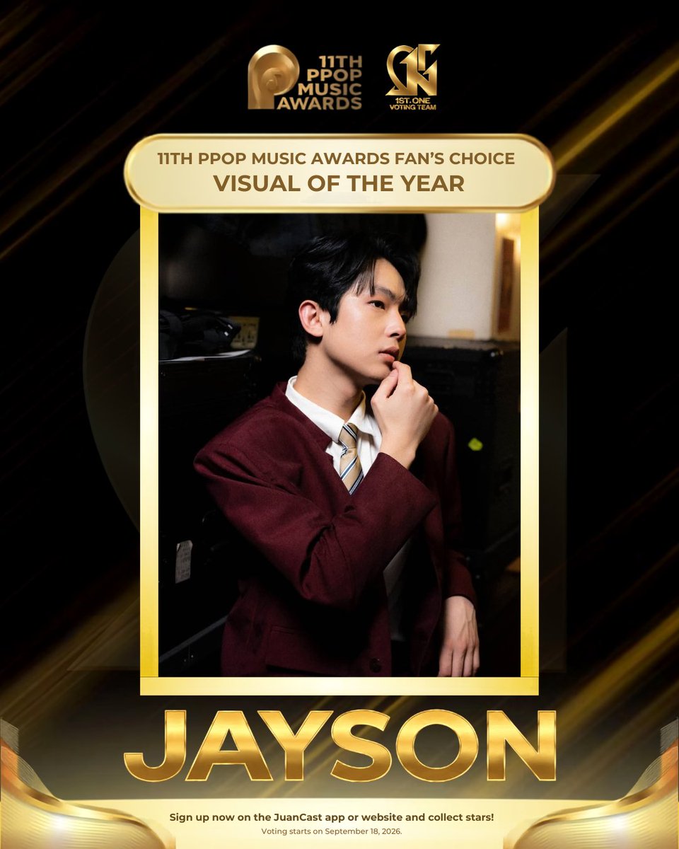 1stOneVT's tweet photo. @1stoneofc_j @JNANASPLITOFC 🏆 VISUAL OF THE YEAR — JAYSON

Jayson is nominated for Visual of the Year, recognizing his presence, style, and impact both on and off the stage. ✨

@1stoneOfficial #1stOne #1stOne_Jayson 
#11thPPOPMusicAwards #PPMA2026 https://t.co/qYB9i6uNlf