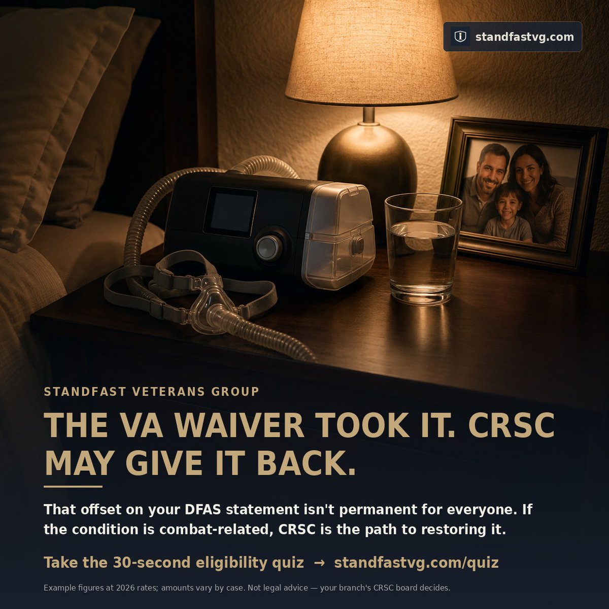 StandfastVG's tweet photo. Medically retired under 20 years? CRDP is not available to you. CRSC may be.

It is the one route that can bring back retired pay the VA waiver took, and it is tax-free. Your branch decides.

Run your number: https://t.co/gQ8HfJ3cF1

#CRSC #Chapter61 https://t.co/OO9bCh6kUv