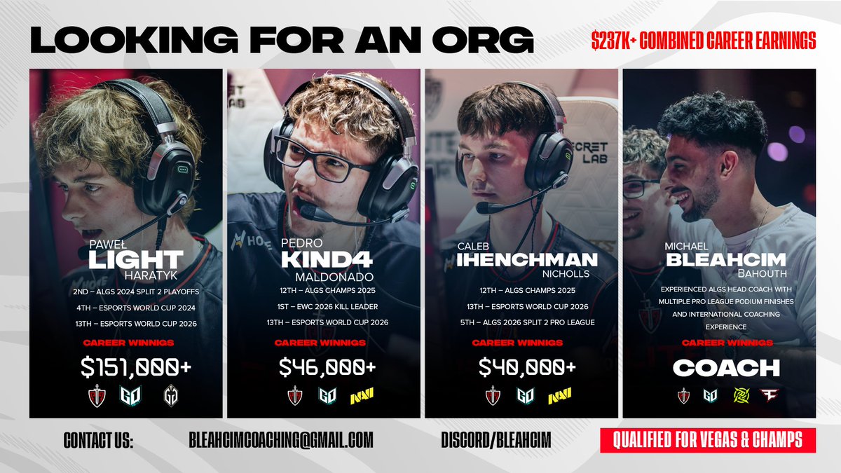 _lighT55's tweet photo. Las Vegas is upon us and we are automatically qualified to champs. So we are looking for an organisation to represent and a place to call home for the upcoming events.🙏 https://t.co/5YJj3nFq1E