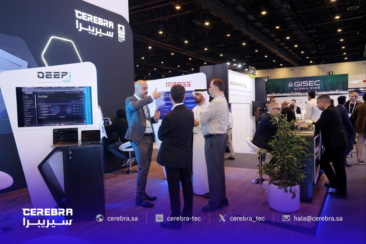 cerebra_tec's tweet photo. Day 2 at @GISECGlobal!🇦🇪📸 
More conversations, more connections, and more great moments with the cybersecurity community at our Booth H4.D45.   

#GISECGLOBAL #Cybersecurity #Dubai 
#Cerebra #saudi_tech https://t.co/WAx7djfUFs