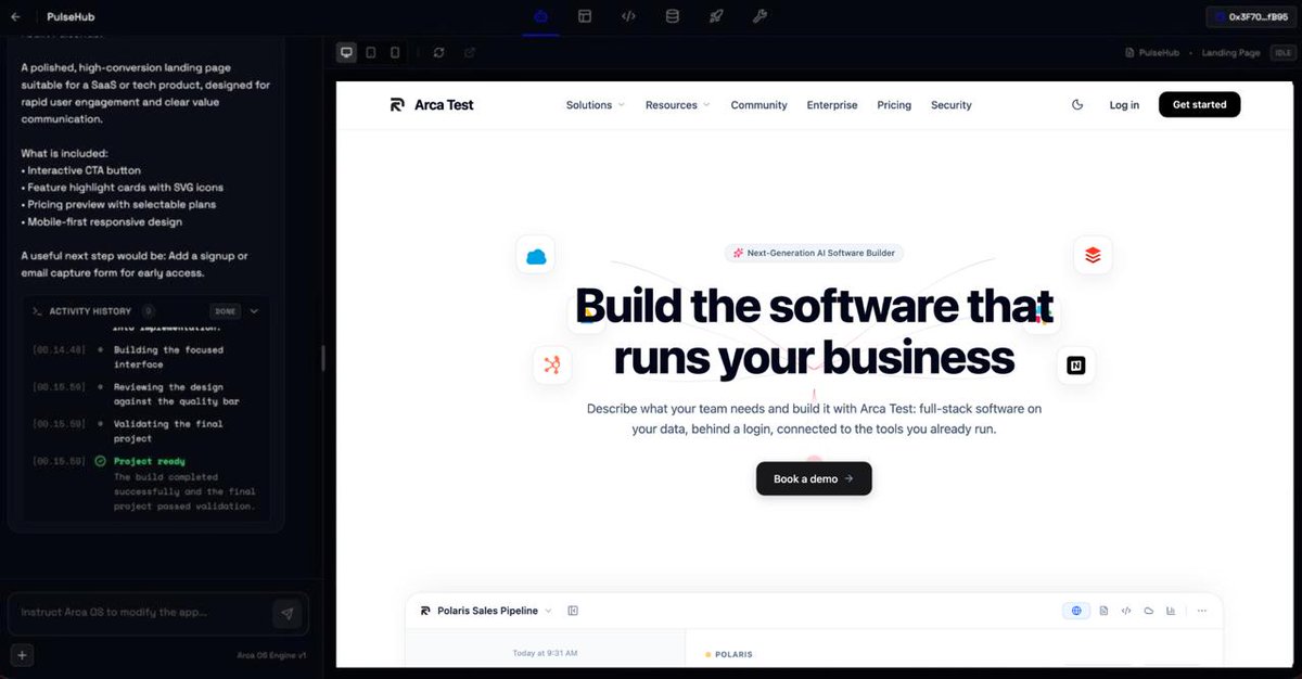 arca_os's tweet photo. We’ve successfully tested the complete flow of creating a landing page with Arca OS and publishing it through a subdomain connected to our own domain.

The test landing page is now live at:

https://t.co/YaDWrf3ZQk

This test proves that applications built with Arca OS can move beyond local previews and become accessible through a real public domain. It is an important step toward making the entire process of building and publishing software available from one browser-based workspace.

We are now developing the next stage: allowing users to connect their own custom domains directly to projects created with Arca OS.

Our goal is to make the process simple. Build an application with the Arca OS agent, preview it in the browser, publish it, connect your domain, and manage everything from the same workspace without complicated infrastructure setup.

The foundation is working. Now we are building the publishing experience that will allow every Arca OS user to launch under their own identity.

Build beyond imagination.
$Arca Os