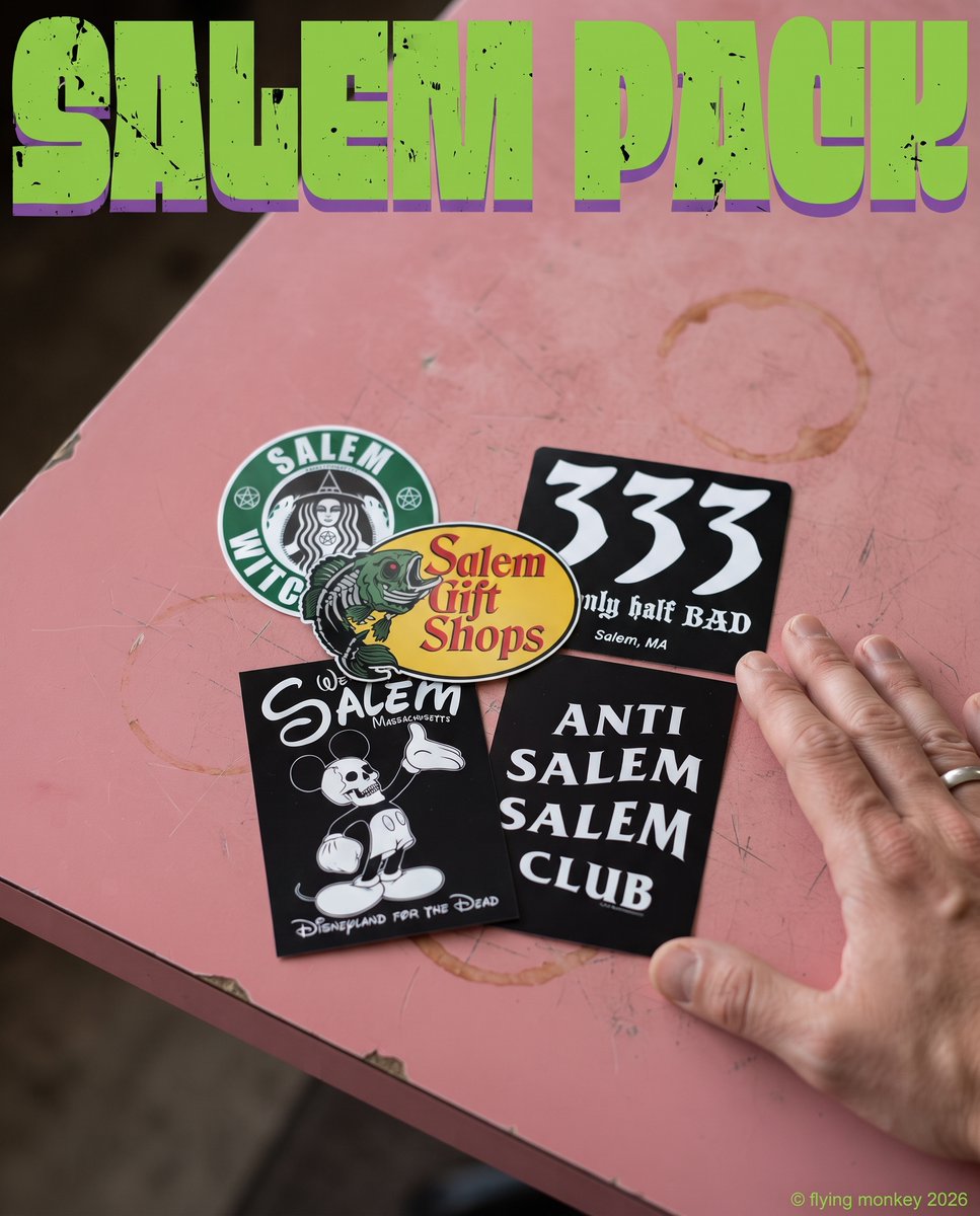flyingmonki666's tweet photo. Dark charm for your gear: SALEM STICKER PACK — 5 stickers for $5. Perfect for laptops, water bottles, or spell books—place a little mischief where it fits. #Stickers #Fashion Tap the link in bio. https://t.co/2CFYbmjEkh
