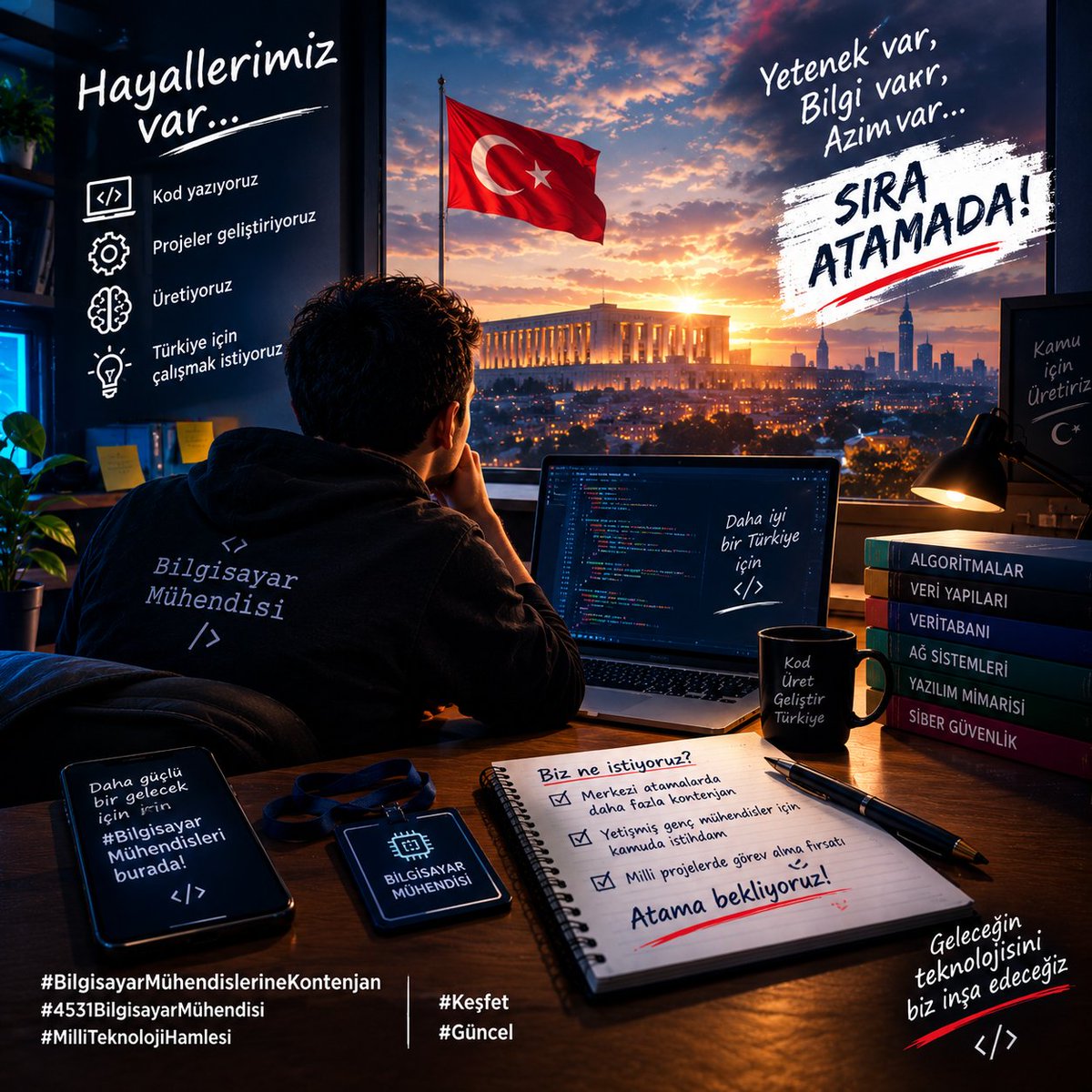 skalercarpim's tweet photo. “Kodlarımız geleceği yazıyor; biz de o gelecekte ülkemize değer katacağımız günü bekliyoruz.”
#BilgisayarMühendislerineKontenjan https://t.co/VuqOzDj2x3