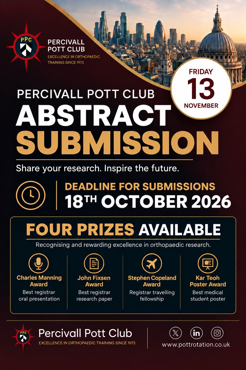 PottRotation's tweet photo. JUST 2 WEEKS LEFT to book your study leave for the Percivall Pott 53rd ASM on Friday 13th November!

Got an exciting project? Submit your abstract / research paper to be in with a chance of winning an award.

Find out more and register at https://t.co/BwGPKUvkWQ https://t.co/bUNq3X4Evj