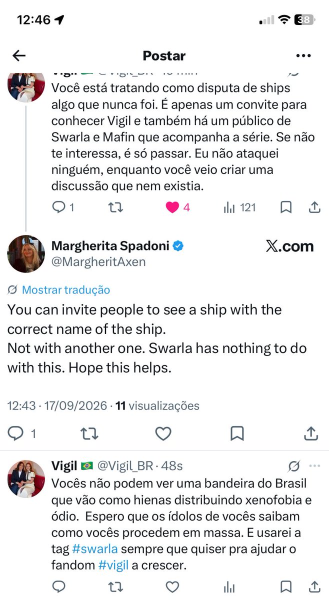 Vigil_BR's tweet photo. It’s always the same modus operandi. They organize themselves into groups,&amp; as soon as there’s a post that includes #swarla &amp; has the 🇧🇷 flag, they band together to attack. This time, she exposed herself even more, perhaps because she needs help. My X,my rules. Never come back. https://t.co/AOknXm3ZOr