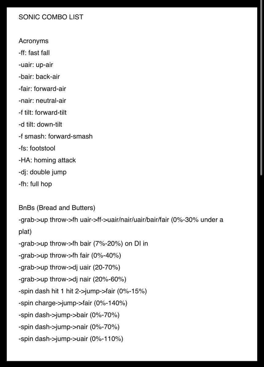 UltimateSonix's tweet photo. As promised, here’s the Sonic combo list

These are the essentials for Sonic combo routes, dominating these allow for more complex and advanced combos. Enjoy! https://t.co/V0U5apYFRN