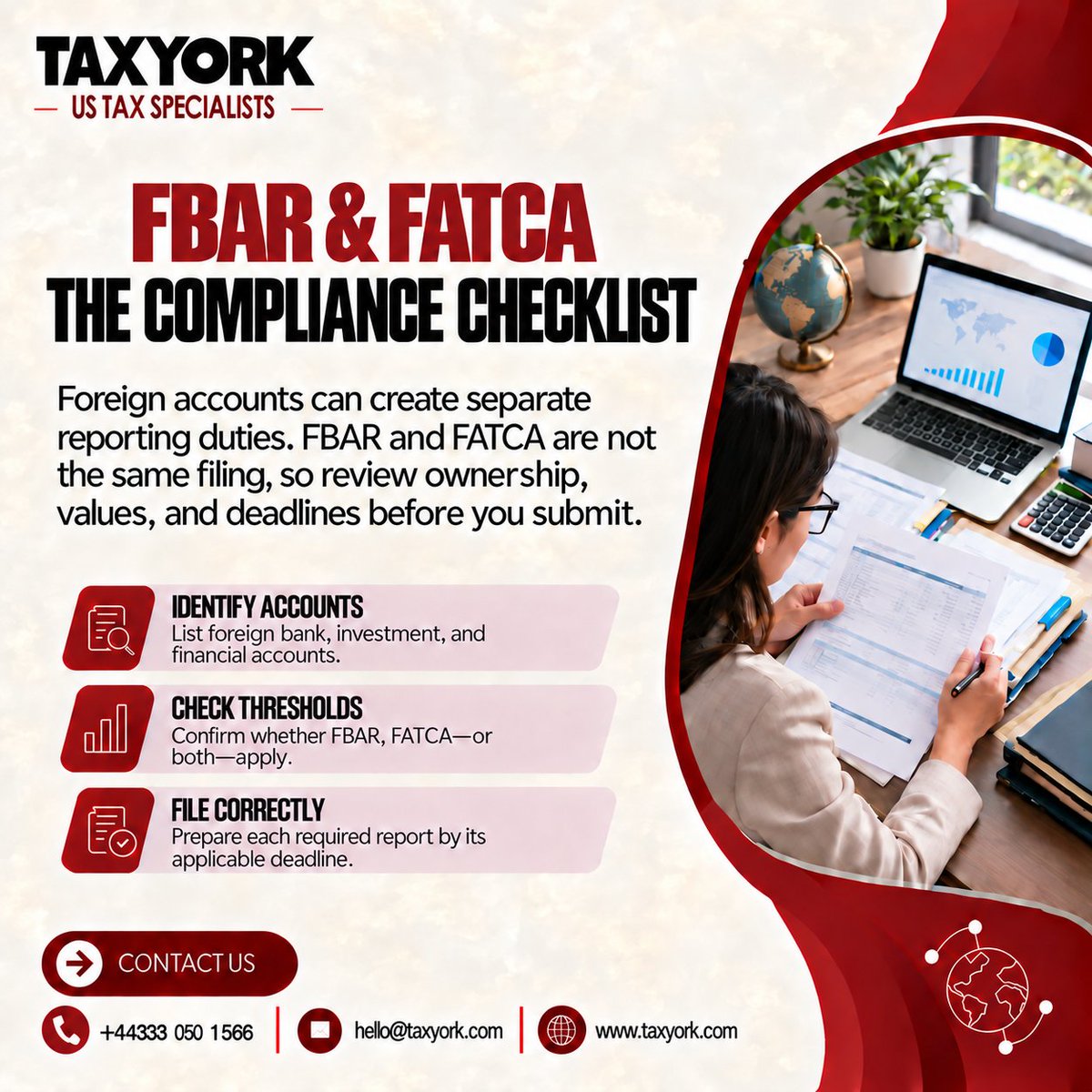 TaxYork1040's tweet photo. Do you need to file FBAR, FATCA, or both?
☑️ Foreign bank/investment accounts over $10k combined → FBAR 
☑️ Broader foreign financial assets over higher thresholds → FATCA
 ☑️ Both apply if you meet both thresholds — they’re separate filings

👉 Not sure which applies to you? Let’s run through your accounts together.

📞+44333 050 1566
🌐https://t.co/I9i56Hu7j9
📧hello@taxyork.com

#FBAR #FATCA #ExpatTax #USExpats #TaxCompliance