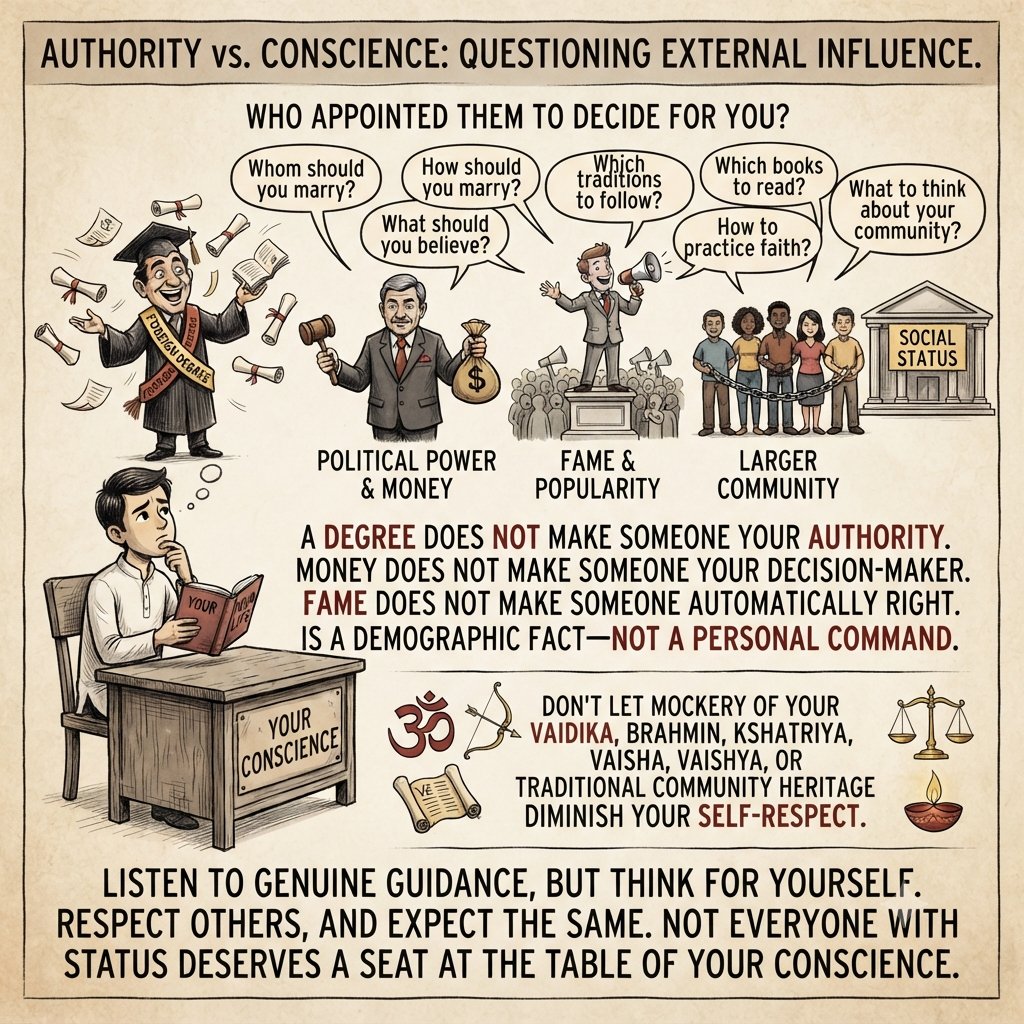 iamashwinih's tweet photo. Since when did a #degree, #foreign #education, #political #power, #money, fame, #social #status—or even belonging to a larger #community—become a #licence to control your #life?
#WakeUp
#Awareness
#LifeMatters
#YourLifeYourChoice
#VedicCommunity
#Sanatana
#Brahman
#Brahmin
1/ https://t.co/nVMgqYmzPI