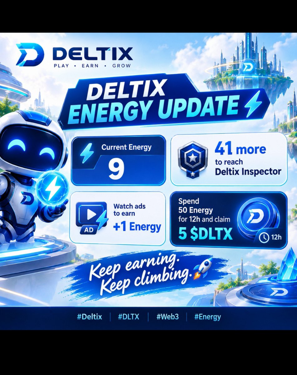 Cuteeva08's tweet photo. 🧵 Deltix Energy Update ⚡

🔹 Current Energy: 9 🔹 41 more to reach Deltix Inspector 🔹 Watch ads to earn +1 Energy 🔹 Spend 50 Energy for 12h and claim 5 $DLTX

Keep earning. Keep climbing. 🚀

#Deltix #DLTX #Web3 #Energy https://t.co/ZB1UihoHgK