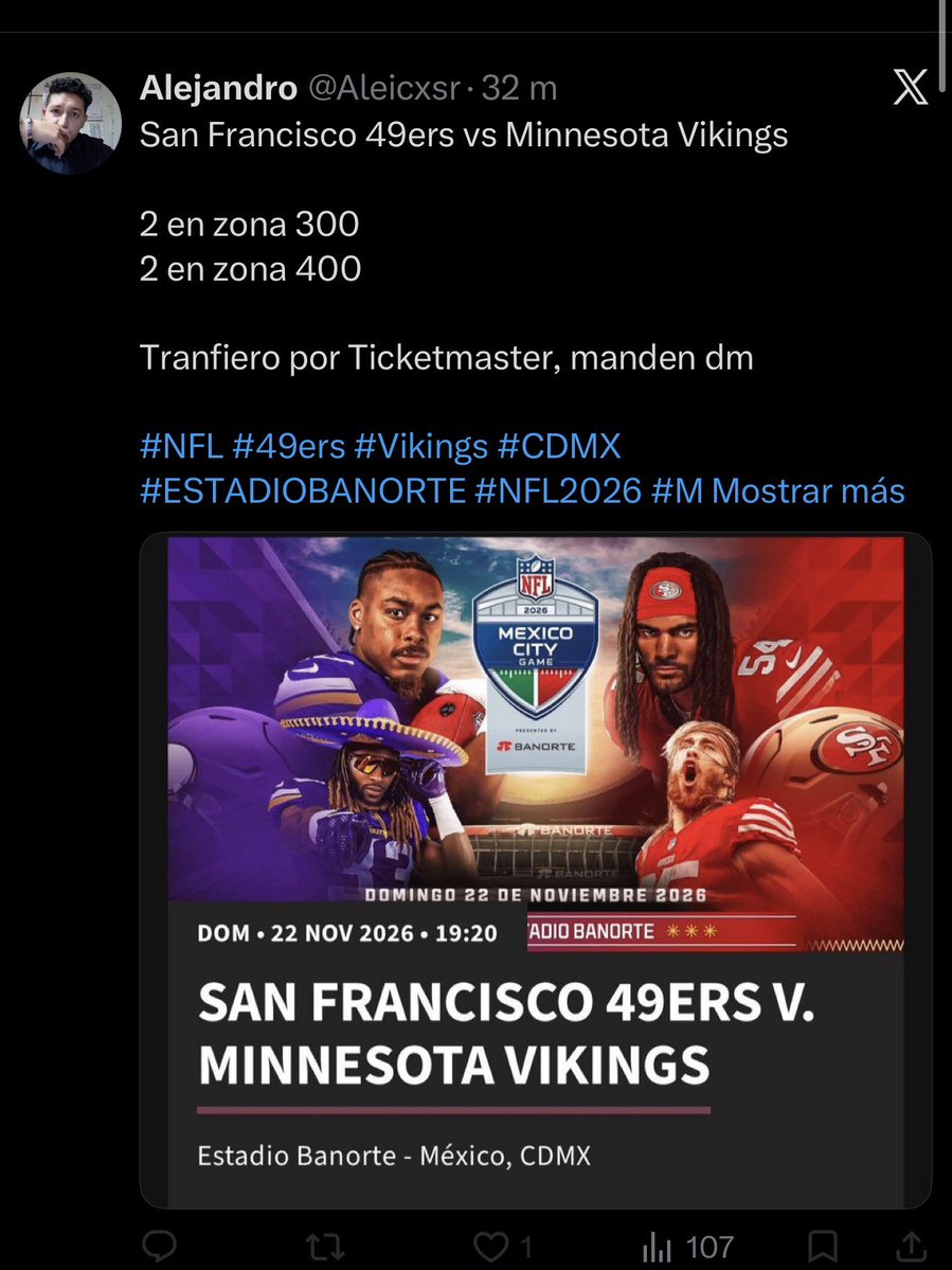 brendannanx's tweet photo. ESTAFA

@Aleicxsr antes @Aleijat56 @Ailodriys @Lextrah @alejitsh y @Hermostraskell ESTAFA CON BOLETOS NFL México San Francisco 49ers vs Minnesota Vikings
SUS REDES Y FAMILIA NO TIENE BOLETO

#49ers #Vikings #CDMX #ESTADIOBANORTE #MexicoCityGame #EstadioBanorte  #MinnesotaVikings https://t.co/7NrcLMEpmx