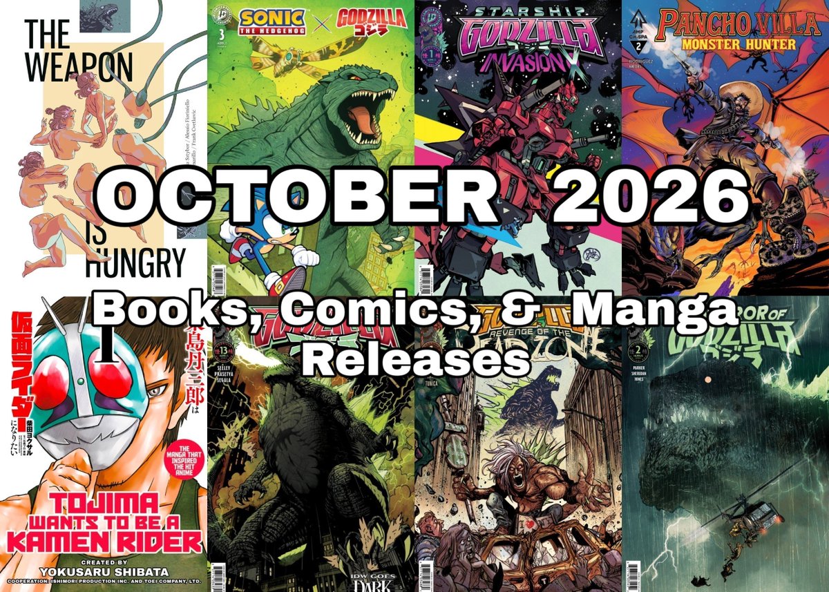 MaserSquad's tweet photo. The October #Kaiju / #Tokusatsu Releases Article is live! New Pre-Orders, New Books, New Comics, New Manga, New Indie Campaigns! A very #Godzilla heavy month! 

Check it out:
https://t.co/T0y4i1SoPc https://t.co/codk4lwshe