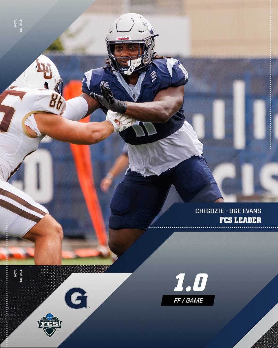HoyasFB's tweet photo. A pair of @NCAA_FCS statistical leaders for the Hoyas!

Brian Allen and Chigozie Oge-Evans anchoring the defense 😤

#HoyaSaxa #HoyaBold #DefendTheDistrict #SISU https://t.co/sDphJZd5Lk