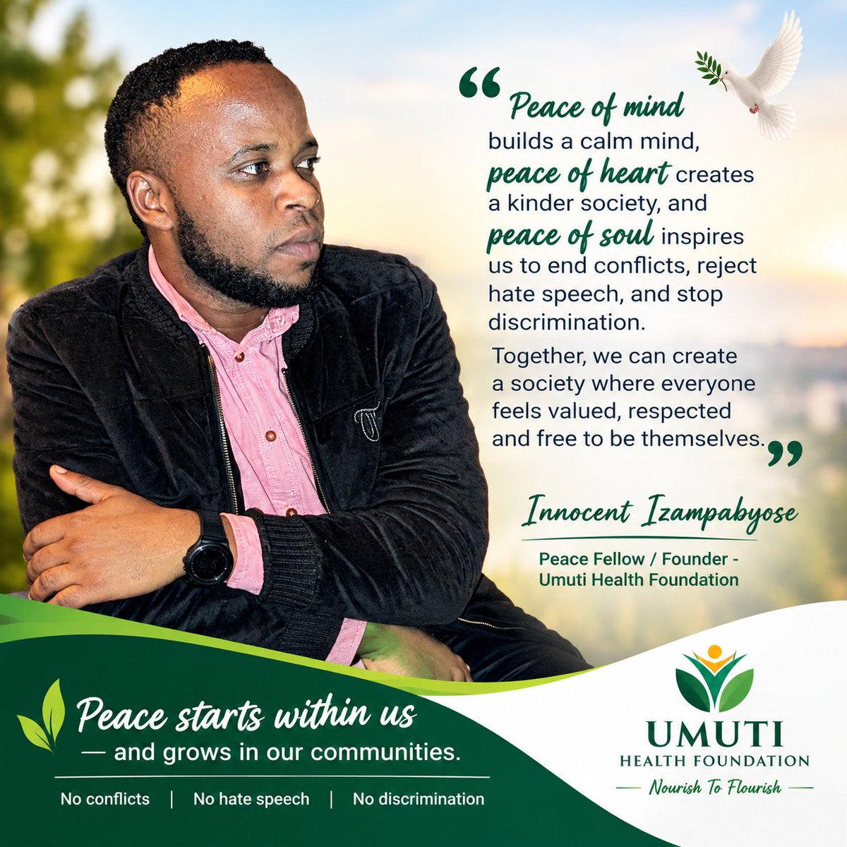 Izampabyoseinno's tweet photo. A peaceful society is not created only by ending conflicts; it is created by healing hearts, changing harmful words, respecting differences, and choosing dialogue over hatred. When we have peace of mind, peace of heart, and peace of soul hence becoming builders of a society. https://t.co/MGqlrF3Hzz