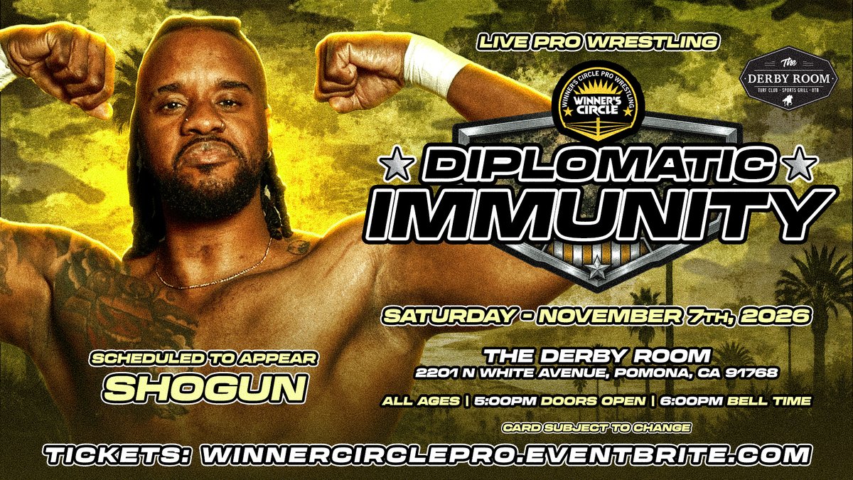 WinnersCirclePW's tweet photo. 🚨 TALENT ANNOUNCEMENT!! 🚨

“The Big Orca" @ShogunThaGod returns LIVE
at @WinnersCirclePW: “Diplomatic Immunity”

https://t.co/nK2tM6asxH
🎟 Front Row $30 (SOLD OUT!!) | 🎟 $25 GA https://t.co/xeqndDJhjP