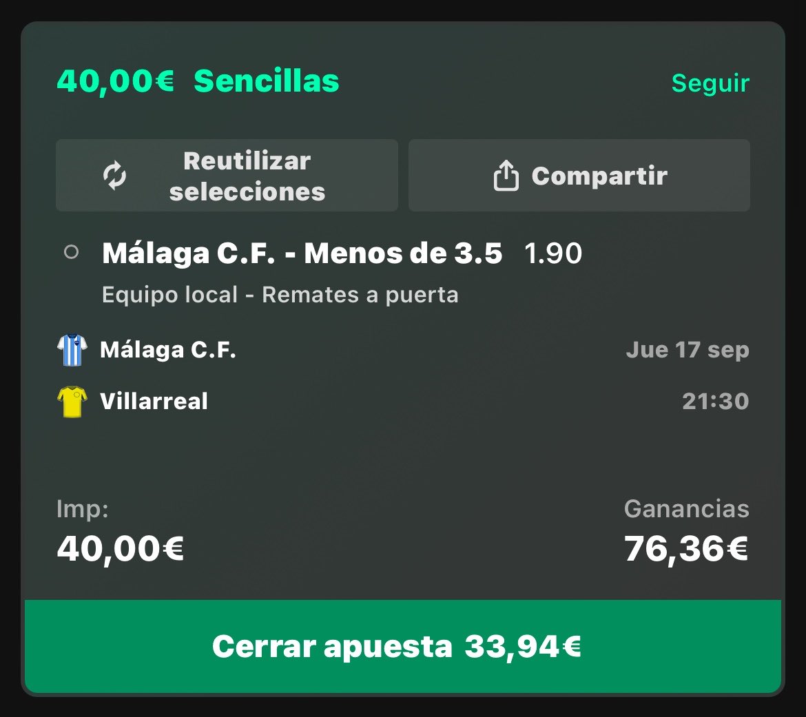Cuota365's tweet photo. La mejor para el Malaga-Villarreal
Cuota 1.90🍀

El Malaga promedia 1.8 tiros a puerta desde que ha arrancado la liga y en ningún partido han superado esta línea 

Vamos con todo!! https://t.co/iW90F3vg6p