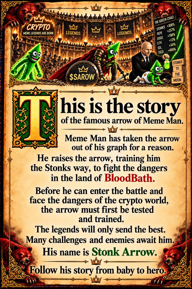 STONKARROW's tweet photo. ⚜️This is the story of the Famous arrow of Meme Man, $SAROW Stonks Arrow⚜️ 
👉Read https://t.co/myqV5TG6Al

#Memecoin #Stonkfun #crypto https://t.co/o6cqFKPUQG